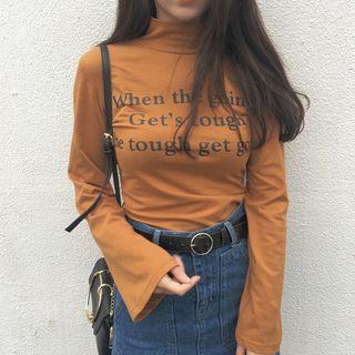 Letter Mock-neck Long-sleeve T-shirt