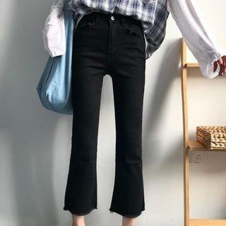 High-waist Plain Straight Leg Loose Fit Boot-cut Jeans