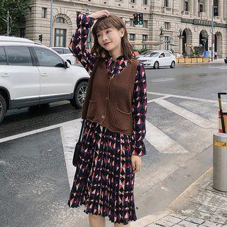 Long-sleeve Pattern Chiffon Dress