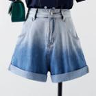 High-waist Washed Two Tone Wide Leg Shorts