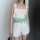 Feather Trim Cropped Camisole Top