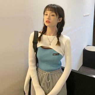 Long-sleeve Cropped Knit Top / Camisole Top