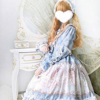Argyle Printed Ribbon Long-sleeve A-line Dress