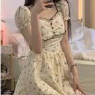Puff-sleeve Floral Mini A-line Dress / Midi A-line Dress