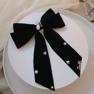 Faux Pearl Velvet Bow Hair Clip 1 Pair - Bow - Black - One Size