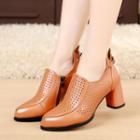 Genuine-leather Chunky-heel Cutout Shoe Boots