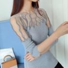 Long-sleeve Tulle Panel Knit Top