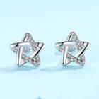 925 Sterling Silver Rhinestone Star Earring 1 Pair - With Plastic Earnuts - White Gold - One Size
