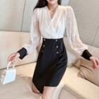 Mock Two-piece Lace Panel Mini A-line Dress