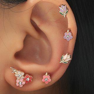 Set Of 5: Flower Alloy Earring (various Designs) 01 - Set Of 5 - Gold & Pink & Purple - One Size