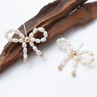 Freshwater Pearl Bow Earring 1 Pair - Silver - One Size