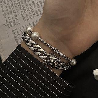 Faux Pearl Chunky Stainless Steel Bracelet