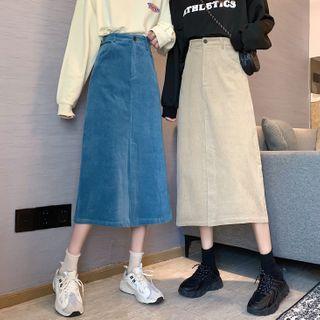 High-waist Corduroy Split Midi Skirt