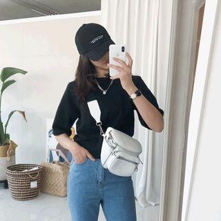 Elbow-sleeve Plain Pullover
