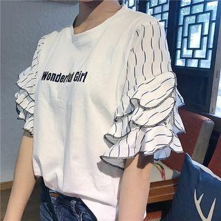 Ruffle Trim Lettering Short-sleeve T-shirt
