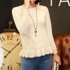 Long-sleeve Frilled Knit Top