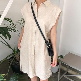 Cap-sleeve Linen Blend Shirtdress With Sash