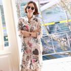 Botanical Print Lightweight Long Shirt Beige - One Size