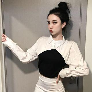 Asymmetrical Crop Blouse As Shown In Figure - One Size
