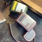 Set : Colour Block Chained Shoulder Bag + Zip Pouch