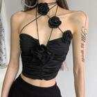 Strappy Floral Accent Cropped Camisole Top