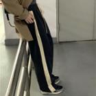 Color Panel Wide-leg Sweatpants Black & White - One Size