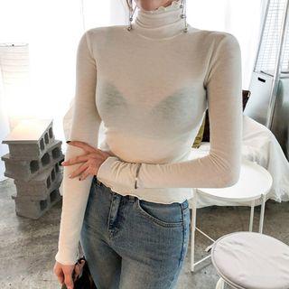 Turtleneck Slim-fit Sheer Top