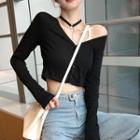 V-neck Crop Long-sleeve Top