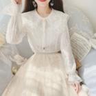 Bell-sleeve Collared Lace Blouse White - One Size