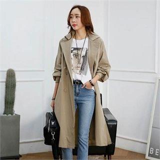 Double-breasted Drawstring-waist Trench Coat