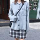 Buttoned Knit Jacket / Plaid Mini Skirt / Midi Skirt
