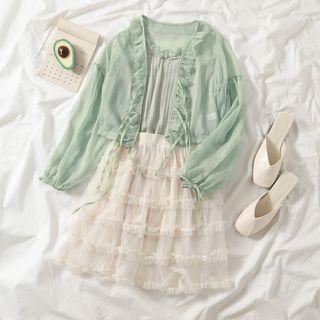 Spaghetti Strap Top / Light Jacket / Mini Skirt