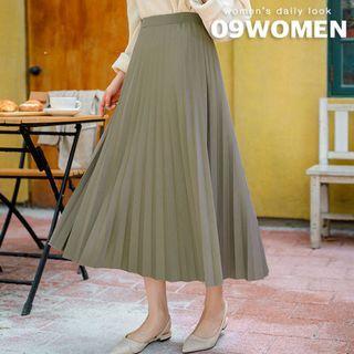 Plus Size Band-waist Accordion-pleat Long Skirt