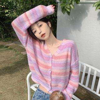 Striped Cardigan Stripe - Pink & Purple - One Size