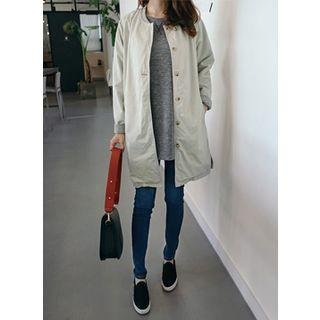 Collarless Button-down Long Jacket