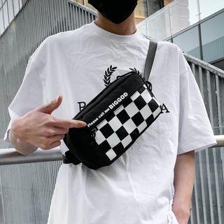 Checkerboard Panel Zip Sling Bag