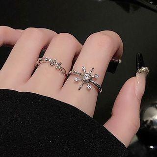 Rhinestone / Bow Alloy Open Ring / Set