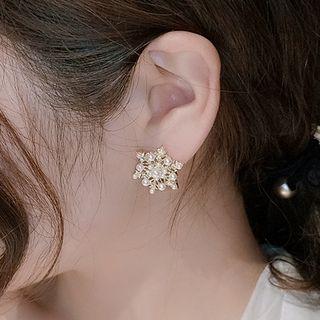 Faux Pearl Rhinestone Snowflake Earring Gold - One Size