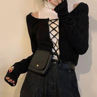 Set: Turtleneck Sleeveless Top + Long-sleeve Top Sleeveless Top - White - One Size / Long Sleeve Top - Black - One Size