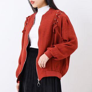 Plain Loose-fit Baseball Jacket Camel - One Size
