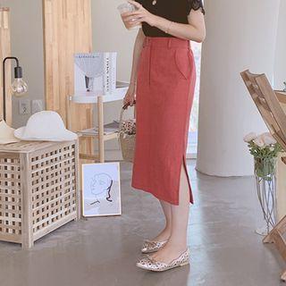 Linen Blend H-line Long Skirt Beige - One Size
