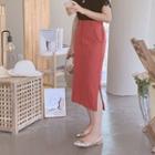 Linen Blend H-line Long Skirt Beige - One Size