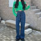 High-waist Wide-leg Jeans / Crop Knit Top
