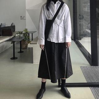 Long-sleeve Asymmetric Shirt / A-line Midi Skirt