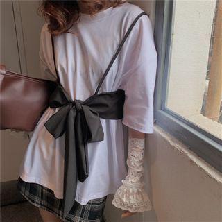 Set: Short Sleeve Plain T-shirt + Knotted Cropped Camisole Top