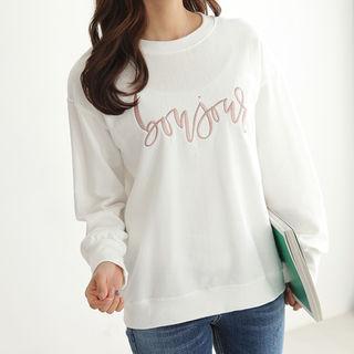 Drop-shoulder Lettering Embroidery Sweatshirt