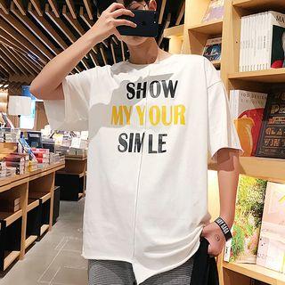Lettering Asymmetric Short-sleeve T-shirt