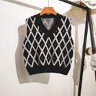 Argyle Print Pointelle Knit Vest Argyle Print - Black - One Size