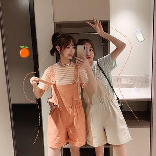 Short-sleeve Striped T-shirt / Jumper Shorts / Jumper Midi Dress / Set