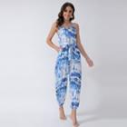 Sleeveless Flower Print Tie-waist Jumpsuit